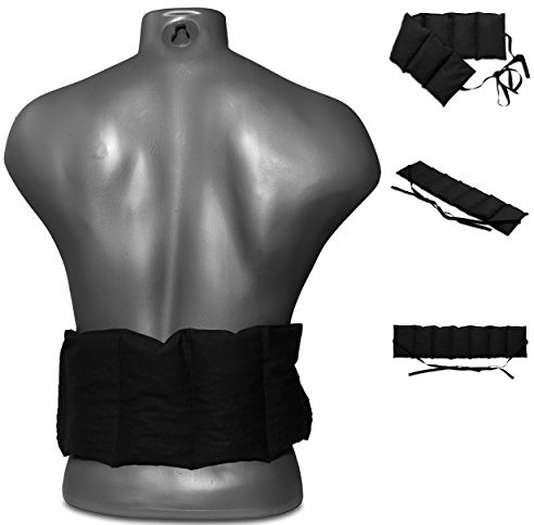 Faja térmica lumbar de semillas con siete compartimientos y cintas - 65x15 cm negro - Saco térmico caliente y frío con semillas - Para microondas y horno - Semillas de lino