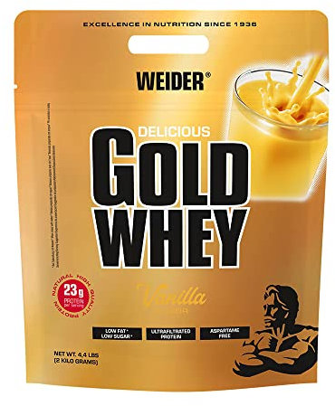 WEIDER Gold Whey Protein, Vanille, Whey Protein Eiweißpulver mit hohem Proteingehalt für Muskelaufbau, Protein Pulver mit wenig Kohlenhydraten und Fett, Low Carb ideal für die Diät, 2 kg