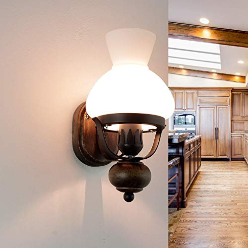 Licht-Erlebnisse Wandleuchte Glas Holz Metall in Schwarz Braun Weiß Wohnzimmer Schlafzimmer B:14 cm E27 urig Rustikal Landhaus Wandlampe Flur PETRONEL