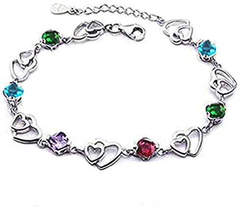 findout swarovski Element Amethyst rot, rosa, blau, weiß-Kristallherz-Silber-Armband für Frauen Mädchen. (Mehrfarbige)