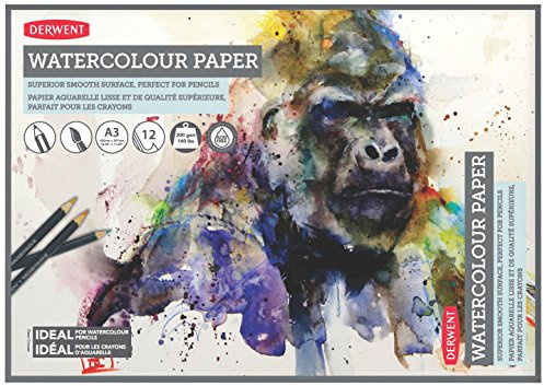 Derwent A3 Aquarellpapier-Block, 12 Blatt, Säurefreies Aquarellpapier, Ideal für Wasserlösliche Stifte, Professionelle Qualität, 2301971