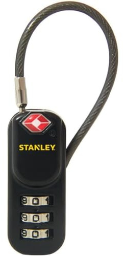 Stanley S742-060 Lucchetto da Viaggio TSA, Combinazione a 3 Cifre, Arco 20 mm, con Cavo di Acciaio e Vinile, per Zaini, Borse, Valigie, Borse Sportive, Zinco, Nero