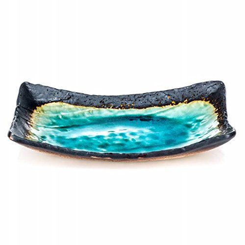 Zen Minded Large Japanese Ceramic Oblong Plate Dish for Sushi & Asian Cuisine in Blue Crackleglaze - 26cm
