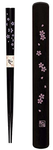 Happy Sales HSKS7/B, Japanese Travel Chopsticks with Case, Sakura Black