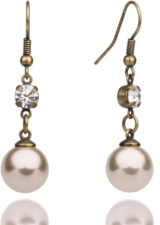 Lovett & Co Gold Pearl Drop Earrings for Women – Elegant Vintage Gold Plated Jewellery with Diamante Detailing, Nickel-Free Classic Pearl Earrings, Perfect for Evening Wear & Wedding