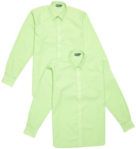 Blue Max Banner Boy's Twin Pack B Long Sleeve School Shirt, Green, 17 Collar