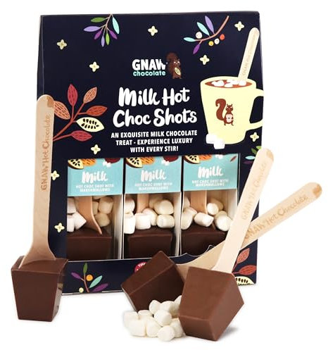 Gnaw Milk Choc Hot Chocolate Gift Set – 3 Hot Chocolate Spoons with Marshmallows – Chocolate Gift, Hot Chocolate Stirrer, Secret Santa, Christmas Chocolate – Handmade in The UK