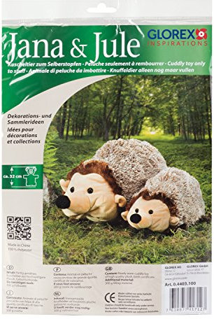 GLOREX 0 4403 100 - Kuscheltier zum Selberstopfen Igel Jana und Jule, ca. 32 cm groß, aus hochwertigem Plüsch genäht, müssen nur noch befüllt werden, mit Geburtsurkunde