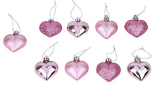 Toyland® 1 Pack Of 9-40mm Multi Finish Pink Heart Shaped Baubles - Christmas Tree Decorations