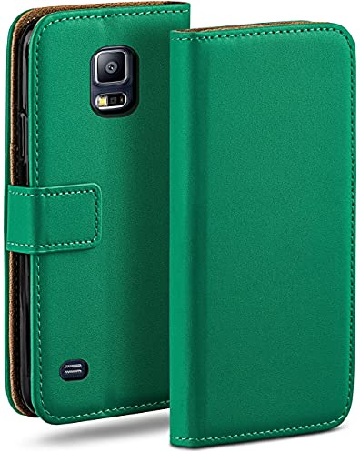 moex Book Case für Samsung Galaxy S5 / S5 Neo Handyhülle mit Kartenfach, Hülle klappbar 360 Grad Schutzhülle, Klapphülle Flip Case Cover, PU Leder Handytasche Lederhülle, Dunkelgrün