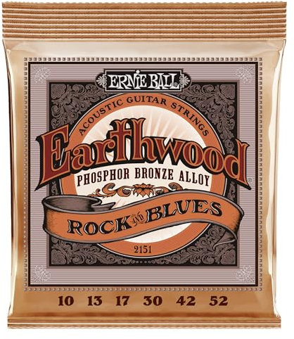 Ernie Ball Earthwood Rock and Blues Phosphor Bronze, Corde per chitarra acustica con Sol liscio, diametro 10-52