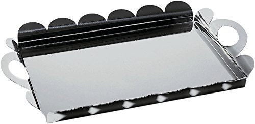 Alessi AM14 Recinto Vassoio Rettangolare con Bordo Smerlato e Manici in Acciaio Lucido, 45 cm