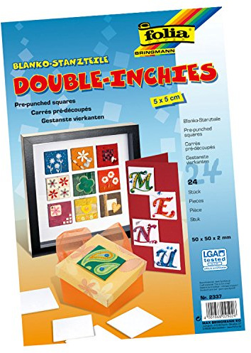 folia 2337 - Double Inchies Stanzteile, 5 x 5 cm, 24 Stück, blanko weiß, Stanzteile aus extra starkem Karton