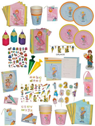 alles-meine.de GmbH 20 STK. Servietten - Mädchen Schulanfang Party Schuleinführung Schule Kinderparty rosa Schultüte Zuckertüte