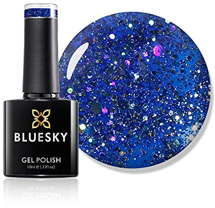 Bluesky Gel Nail Polish, Sea Blue Blz03, Bright Blue Glitter, Long Lasting, Chip Resistant, 10 ml (Requires Drying Under UV LED Lamp)