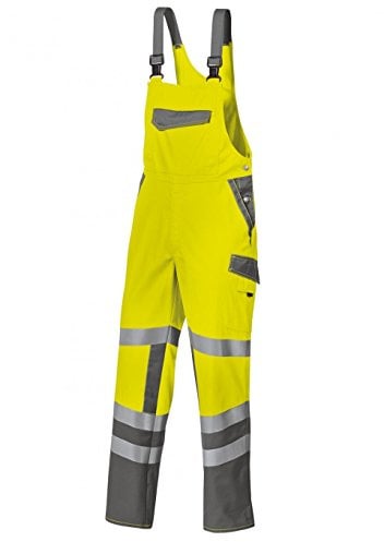 BP 2111-845-8653-44n Latzhose, Stretch-Hosenträger mit Clipbefestigungen, 270,00 g/m² Stoffmischung, Warngelb/dunkelgrau, 44n