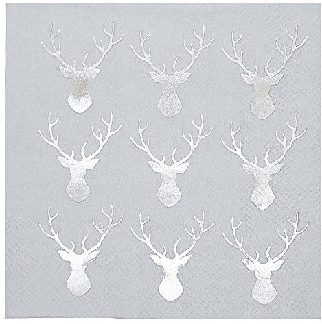 Ginger Ray Mini-Servietten mit Silberfolie, metallisches Hirsch-Motiv, 20 Stück, silber