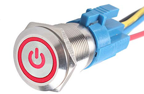 Mintice KFZ Kippschalter Druckschalter Schalter Drucktaster Wippschalter 19mm 12V Rot LED Licht Metall Buchse Stecker Draht