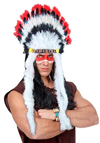 W WIDMANN MILANO Party Fashion 3305B - Indianerhaarschmuck Wilder Stier, Häuptlings-Kopfschmuck, Mottoparty, Karneval