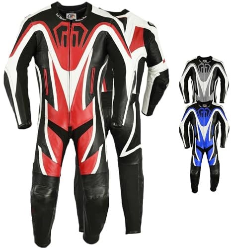 German Wear Einteiler Motorradkombi Motorrad Lederkombi aus Rindsleder echtleder Kombi, Größe:50/M, Farbe:Rot