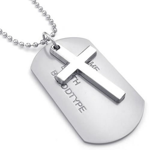 KONOV Schmuck Herren Halskette, Armee Stil Kreuz Erkennungsmarken Dog Tag Legierung Anhänger mit 68cm Kette, Silber