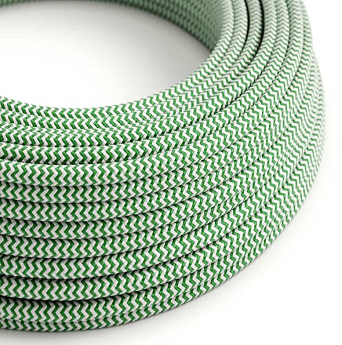 creative cables Fil Électrique Rond Gaine De Tissu De Couleur Effet Soie Zigzag Vert RZ06-1 Mètre, 2x0.75