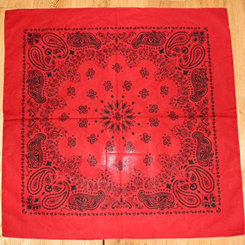 TC-Accessories Large RED Cotton Square Bandana Scarf Round Western BLACK PAISLEY 27 inch