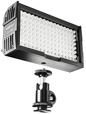 Walimex pro 128 Daylight LED Videoleuchte 8,5 W, On-Camera Studioleuchte mit Tageslicht LEDs, hochwertiges Streaming Licht mit Akku, dimmbare Beleuchtung mit Soft Diffusor