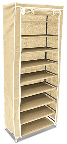 Relaxdays Schuhschrank H x B x T: ca. 151 x 60 x 30 cm Faltschrank Textil für 36 Paar Schuhe Stoffschrank mit 9 Ablagen Stoffschuhschrank schützt vor Staub und Nässe Schuhablage zum Falten, beige
