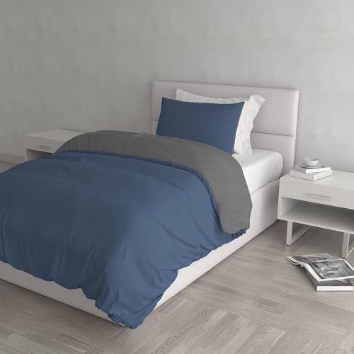 Italian Bed Linen Natural Color Doubleface Bettbezug, 100% Baumwolle, Öl grün/hell Grau, kleine Doppelte