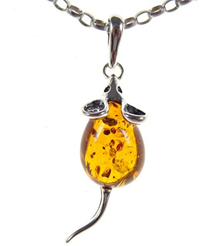 Baltic amber and sterling silver 925 mouse pendant necklace with 1mm Italian sterling silver 925 snake chain
