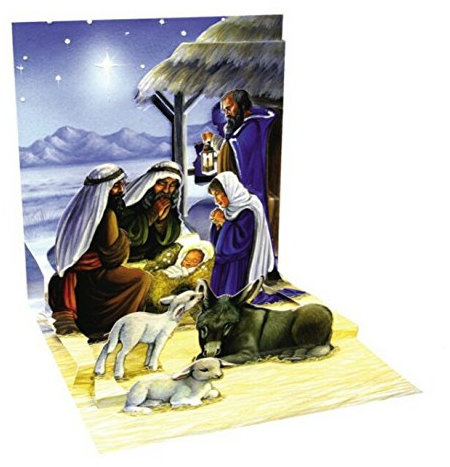 Pop Up 3D Weihnachts Mini Grußkarte PopShot Heilige Familie Krippe 7,6x7,6cm