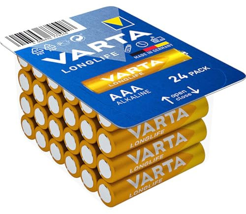 Varta Pila Longlife AAA Micro LR03 (paquete de 24 unidades), pilas alcalinas - «Made in Germany» - Adecuado para mandos a distancia, radios, despertadores y relojes