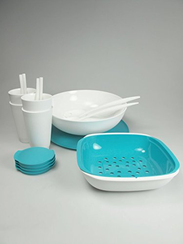 TUPPERWARE Allegra 3,5L turquesa y blanco + cuenco + cubiertos para ensalada + tazas + cuchara