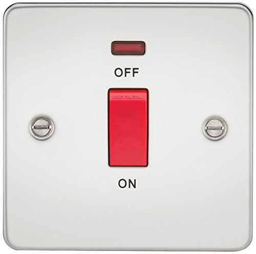 Knightsbridge FPAV8331NPC 45 A 1-Gang Flat Plate DP Switch with Neon Light - Polished Chrome
