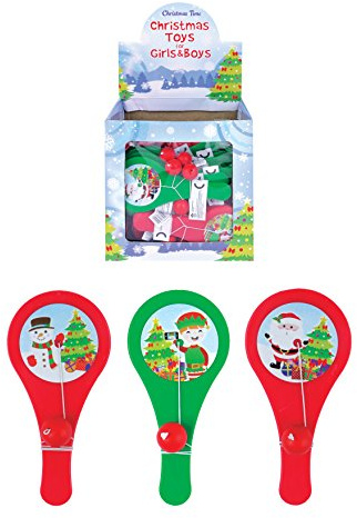 Henbrandt 96 x Mini Christmas Paddle Bat and Ball Game Wholesale Bulk Buy Boys Girls Unisex Stocking Fillers Xmas Gifts Snowman Santa Claus Elf Game