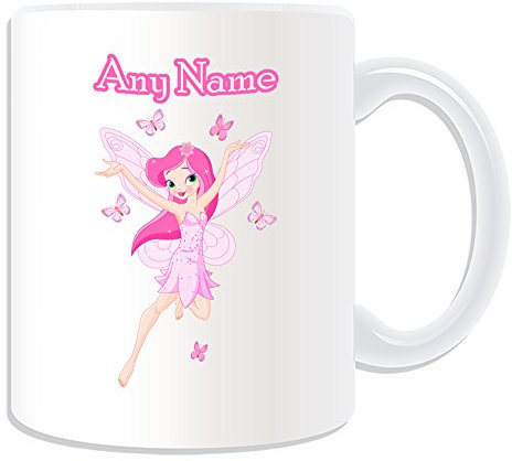 Personalisiertes Geschenk – Fliegende Fee in pink Becher (Märchen Design Thema, weiß) – alle Nachricht/Name auf Ihre einzigartige – Schmetterlinge