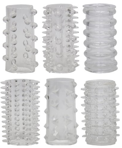 ORION Penismanschetten - 6-teiliges Penis-Sleeve-Set für Frauen und Männer, mit unterschiedlichen Reiznoppen, Blutstau-Effekt, transparent (Transparent)