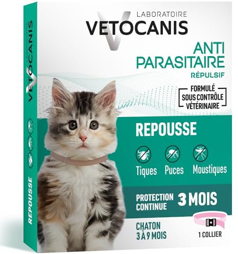 Vetocanis | Collar Antipulgas Gatos de - de 9 meses | Collar Antiparasitario Gatos | Eficaz 3 Meses | Protección yTratamiento Resistente al Agua | Formulado bajo Control Veterinario
