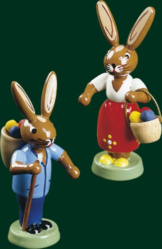 Rudolphs Schatzkiste Osterdekoration Hasenpärchen bunt Höhe= 8cm NEU Osterdeko Osterhasenfigur Ostern Korb Osterei Frühling Erzgebirge Seiffen Hase Blumen