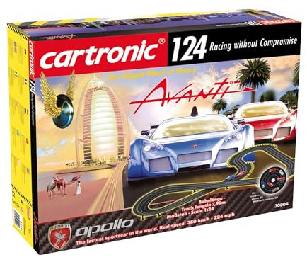 Cartronic 124 Avanti I Spielfertiges Rennbahn Set mit 7,99m Rennstrecke + 2X Rennwagen Apollo Gumpert I das Modell gibt es nur bei Cartronic I Autorennbahn für Kinder ab 8 Jahren