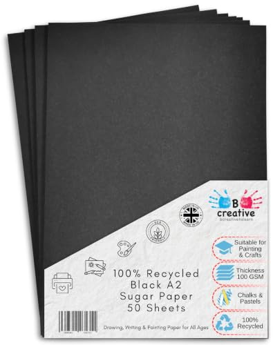 BCreative A2-Zuckerpapier, 100 g/m², recycelt, Schwarz, 50 Blatt