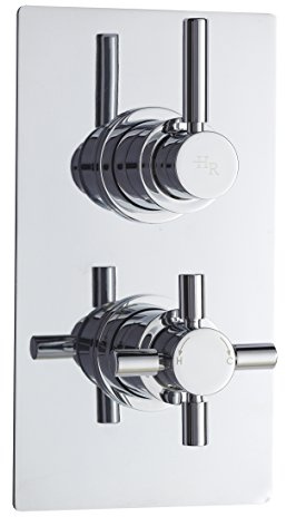 Hudson Reed A3003V Tec Lever ǀ Modern Bathroom Minimalist Twin Valve with Lever and Crosshead Handle, 215mm x 120mm, Chrome