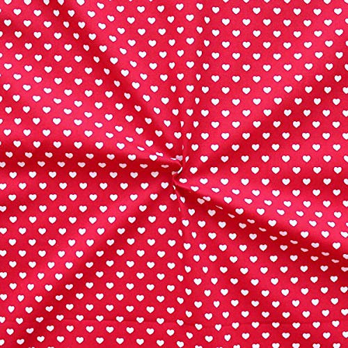 STOFFKONTOR 100% Baumwollstoff Stoff Herzen Klein - Meterware, Rot - zum Nähen von Bekleidung, Kissenbezügen, Tüchern, Dekorationen