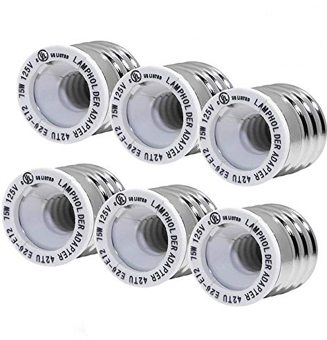(6-Pack) SpiritLED E26 E27 to E12 Socket Adapter,UL Listed Medium Screw E26 to Candelabra Screw E12 Light Bulb Socket Adapter Converter Reducer (White Color-6pcs /Pack)