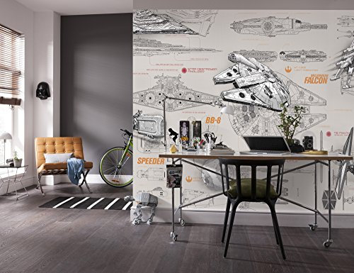 Komar Fototapete STAR WARS BLUEPRINTS | 368 x 254 cm | Tapete, Wand, Dekoration, Wandbelag, Wandbild, Wanddeko, Gezeichnet, Raumschiff | 8-493, Paper, Mehrfarbig, 8 Teile, 9