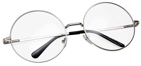 grinderPUNCH Nicht verschreibungspflichtige Brille mit rundem Kreisrahmen und klaren Gläsern, klein, silberfarben