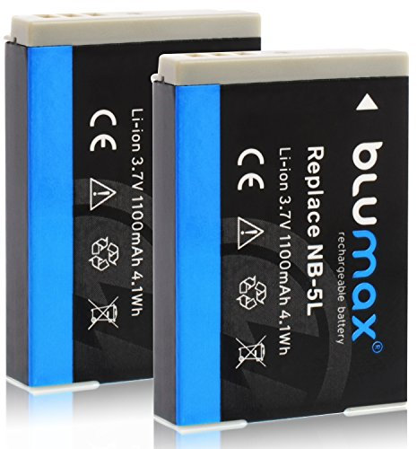 Blumax 2X Akku für Canon NB-5L 1100mAh |kompatibel mit diversen Canon Kameramodellen