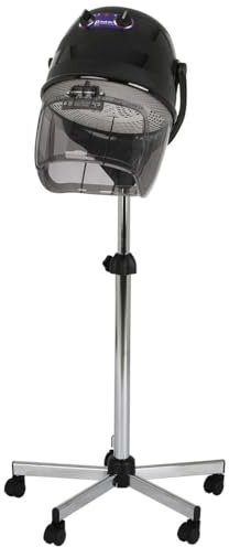Pibbs 514 Kwik Dri 1100W Professional Salon Hair Dryer with Timer, Temp Control, Adjustable Height & Head, Rolling Caster Base, Flip-Top Visor, CE Certified, Made in Italy, Black, PIB-514
