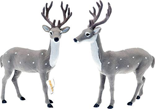 matrasa Hirsch zur Dekoration mit weichem Fell Rentier GRAU - Weihnachtsdeko Weihnachten 26 cm Blick zur Seite